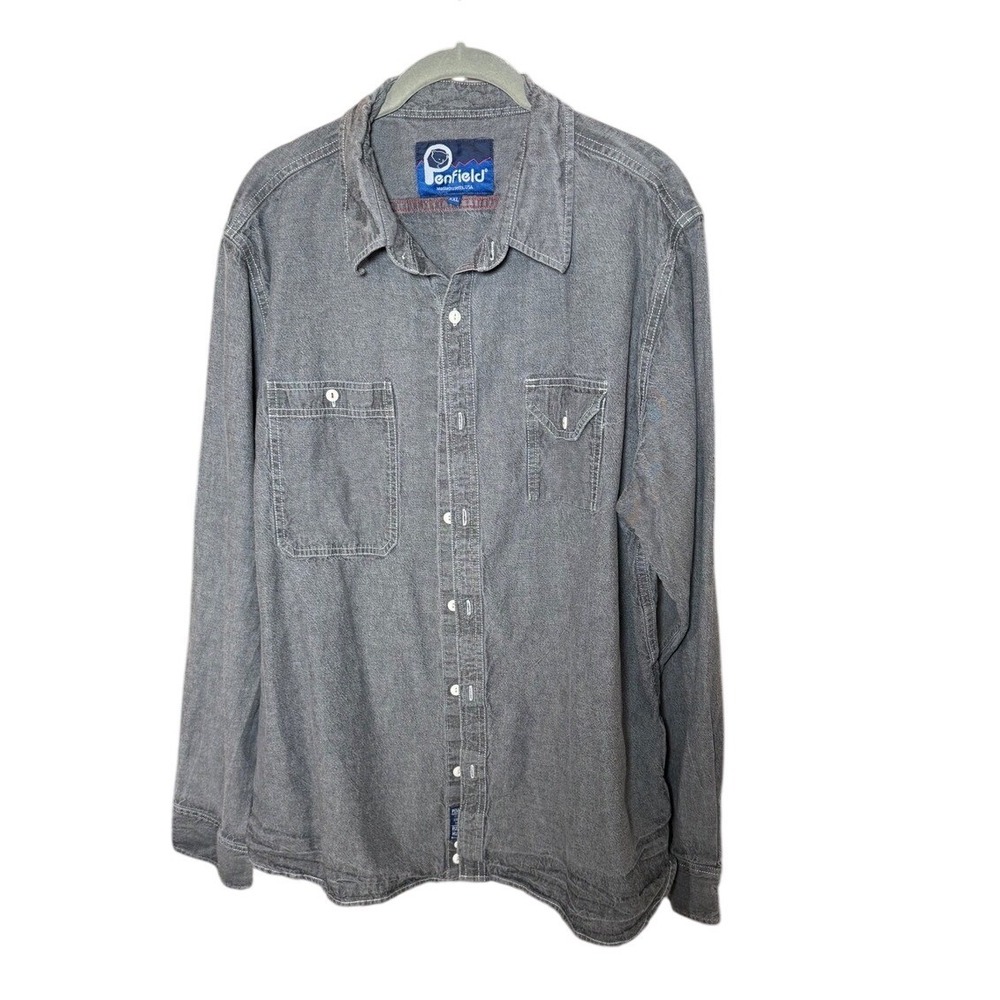 Penfield Mens XXL Gray Chambray‎ Long Sleeve Button Down Work Shirt Hudson MA